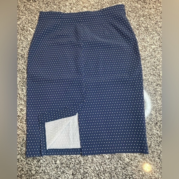 New York Clothing Company pull on Pencil Skirt Blue White polkadots Sz large - Picture 4 of 11